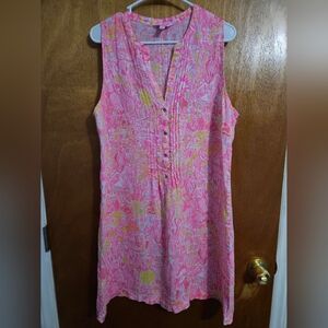 Lilly Pulitzer Sarasota Linen Tunic Dress Pink Pout Too Much Bubbly Large